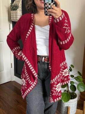 NOVICA Glyph Stars Red 100% Alpaca Cardigan from Peru. L